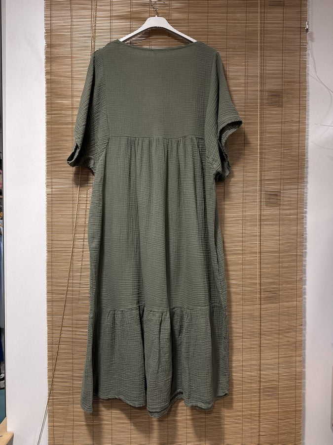 GRANDE TAILLE - Robe longue en gaze de coton kaki
