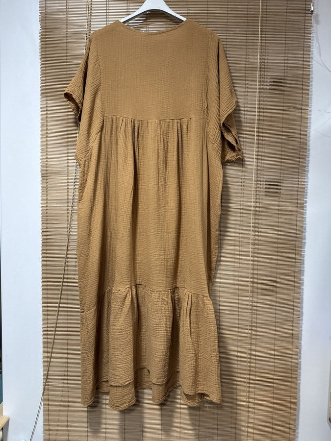 GRANDE TAILLE - Robe longue en gaze de coton camel