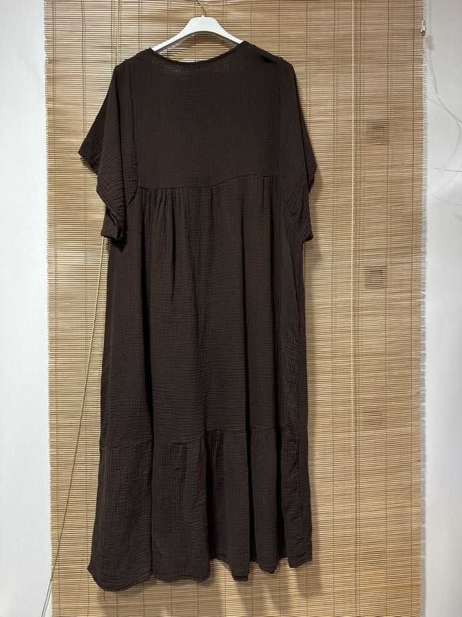 GRANDE TAILLE - Robe longue en gaze de coton chocolat