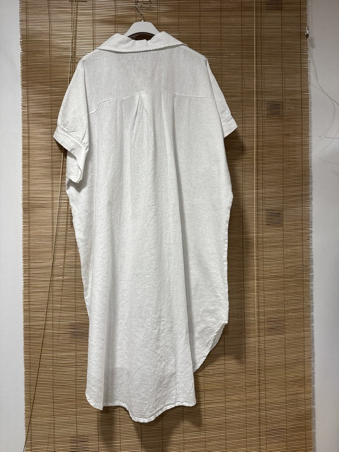 GRANDE TAILLE - Robe chemise lin/coton blanche