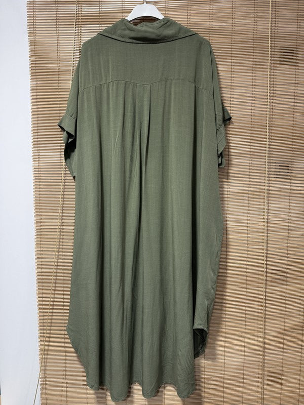 GRANDE TAILLE - Robe chemise fluide kaki