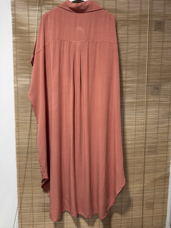 GRANDE TAILLE - Robe chemise fluide corail