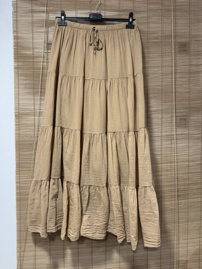 GRANDE TAILLE - Jupe longue voile de coton camel