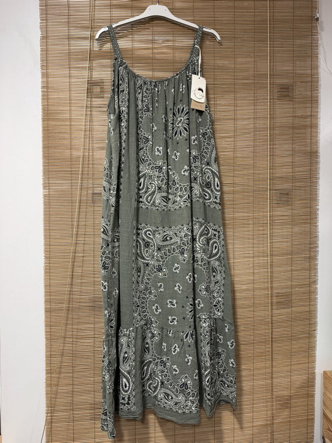 GRANDE TAILLE - Robe longue à bretelles bandana kaki