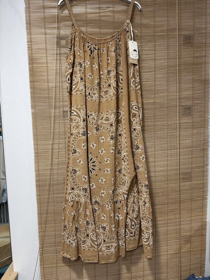 GRANDE TAILLE - Robe longue à bretelles bandana camel