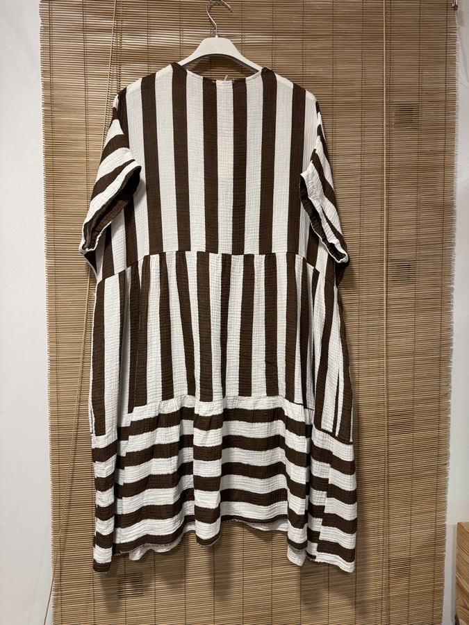 GRANDE TAILLE - Robe gaze de coton rayée chocolat