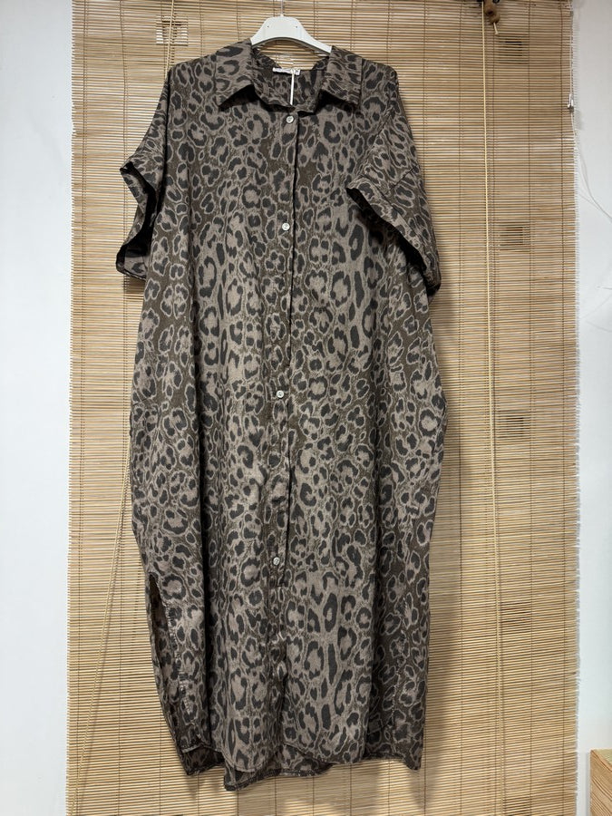 GRANDE TAILLE - Robe chemise léopard marron