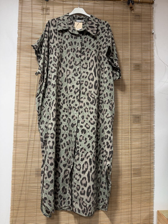 GRANDE TAILLE - Robe chemise léopard kaki