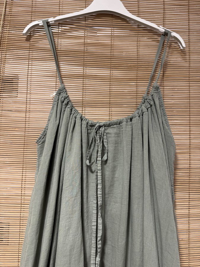 GRANDE TAILLE - Robe longue à bretelles voile de coton kaki