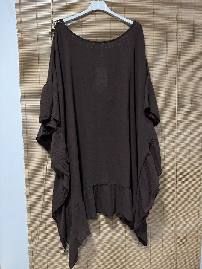 GRANDE TAILLE - Robe tunique dos brodé chocolat