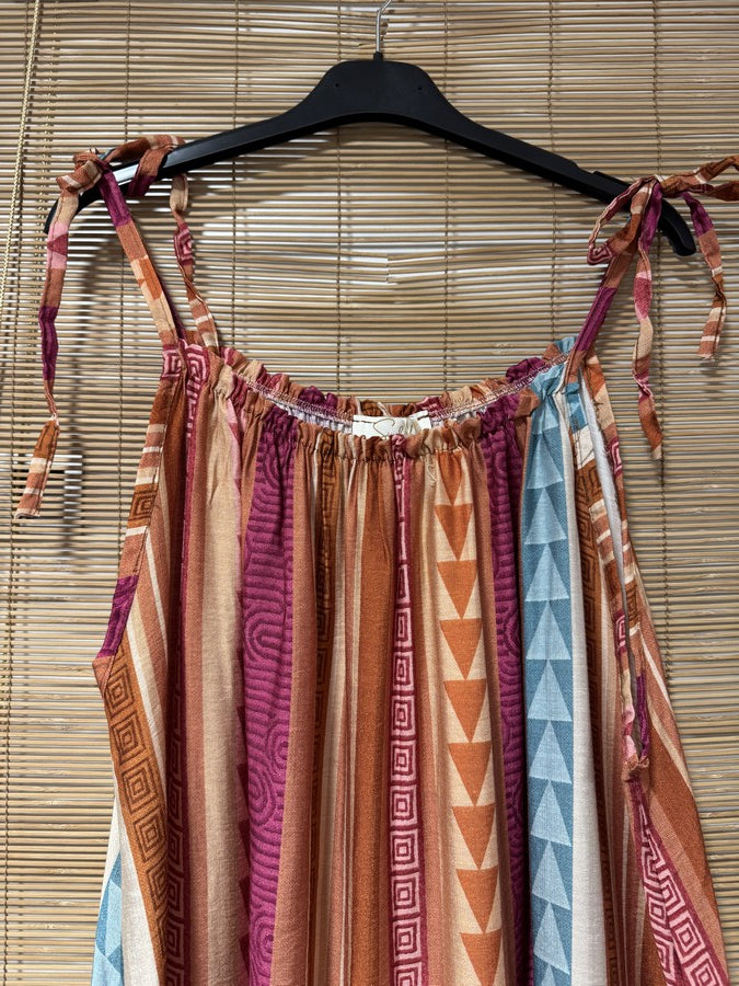 GRANDE TAILLE - Robe longue à bretelles fluide ethnique rouille