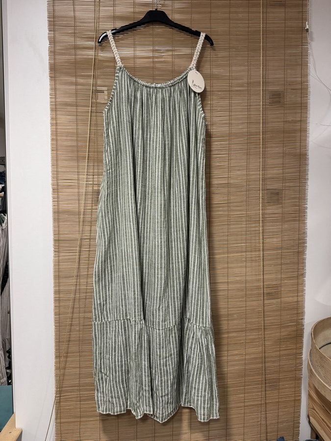 GRANDE TAILLE - Robe longue à bretelles rayée kaki