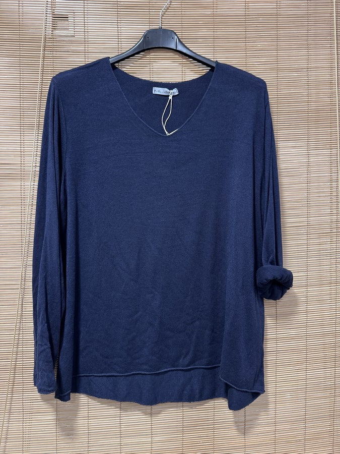 GRANDE TAILLE - Pull fin col V bleu marine