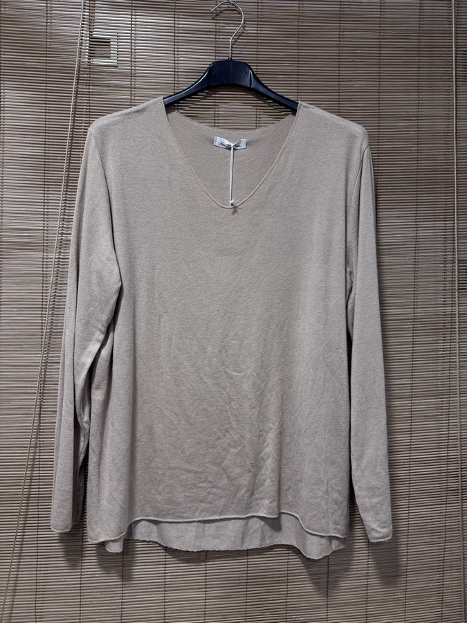 GRANDE TAILLE - Pull fin col V sable