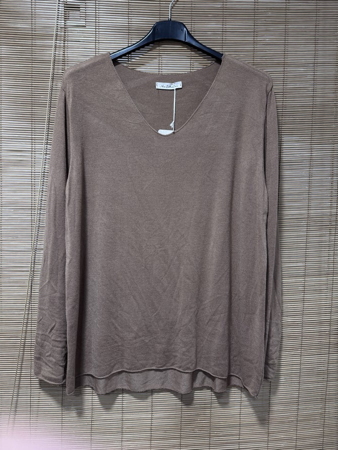 GRANDE TAILLE - Pull fin col V camel