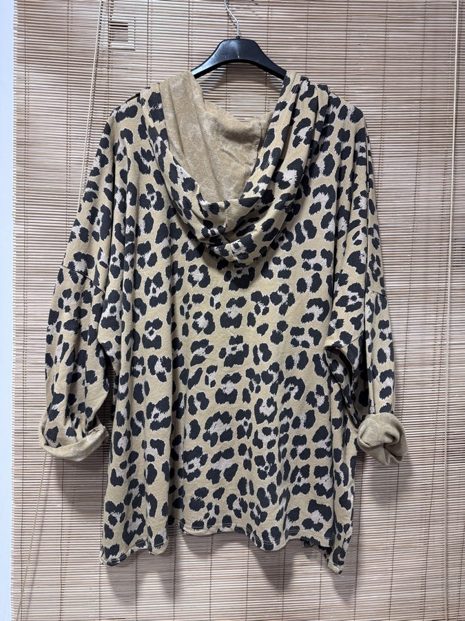 GRANDE TAILLE - Sweat à capuche léopard camel