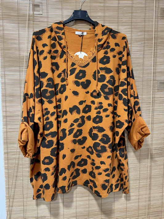 GRANDE TAILLE - Sweat à capuche léo rouille