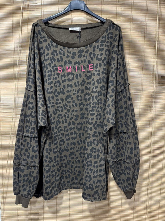 GRANDE TAILLE - Sweat léopard SMILE marron