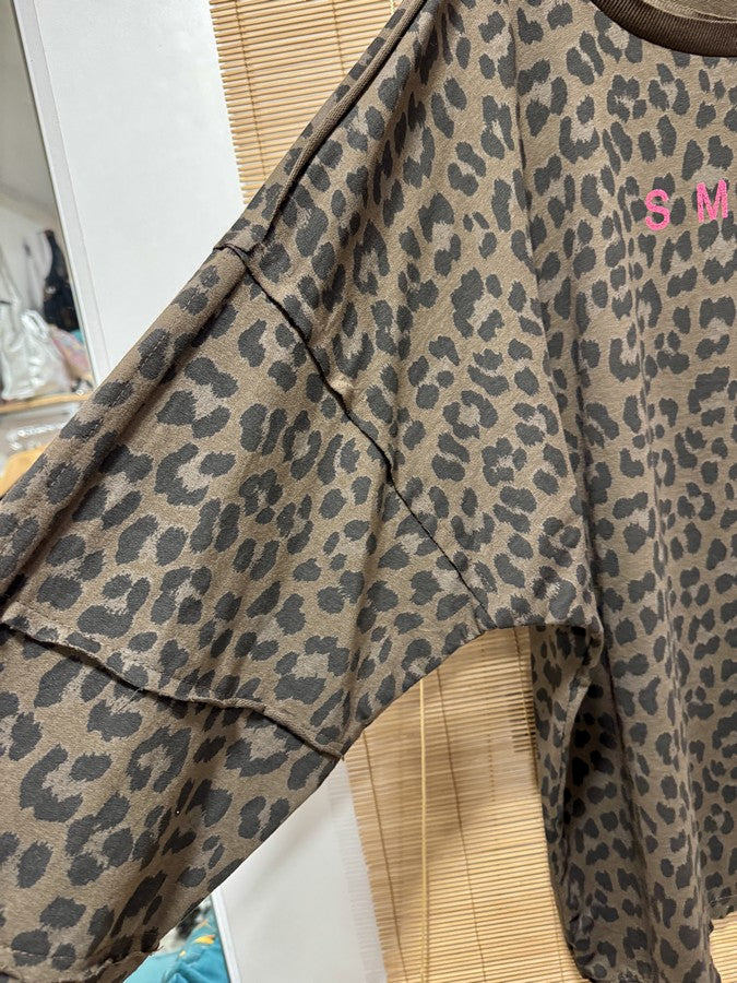 GRANDE TAILLE - Sweat léopard SMILE marron