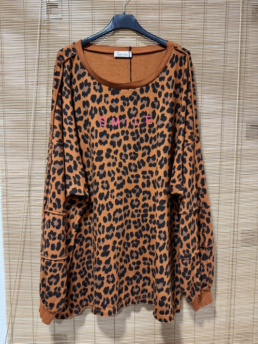 GRANDE TAILLE - Sweat léopard SMILE rouille