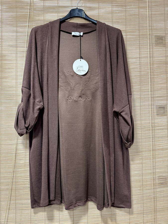 GRANDE TAILLE - Gilet long Peace&Love marron