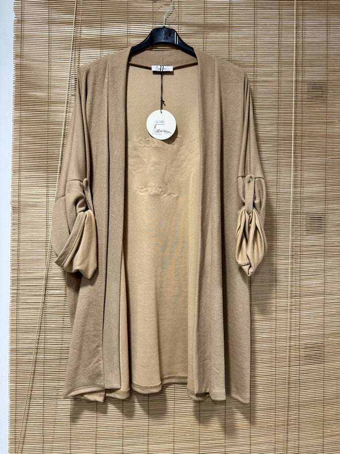 GRANDE TAILLE - Gilet long Peace&Love camel