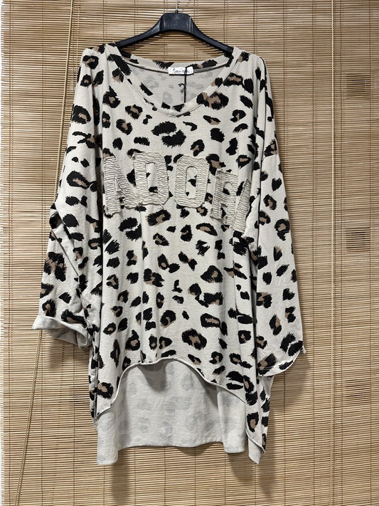 GRANDE TAILLE - T-shirt manches longues léo J'ADORE beige