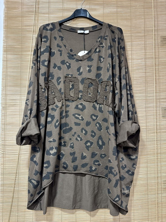 GRANDE TAILLE - T-shirt manches longues léo J'ADORE marron