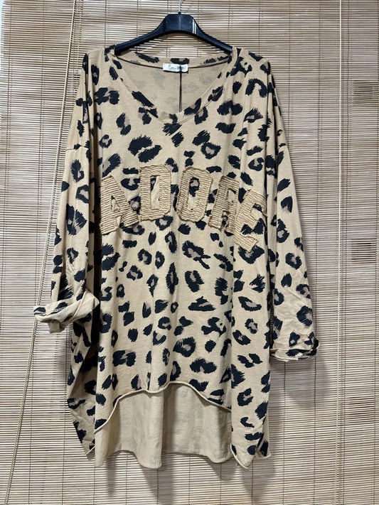 GRANDE TAILLE - T-shirt manches longues léo J'ADORE camel