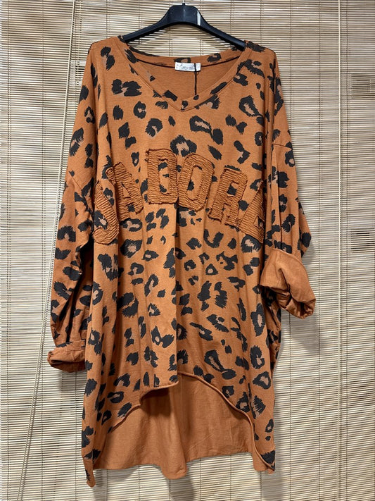 GRANDE TAILLE - T-shirt manches longues léo J'ADORE rouille