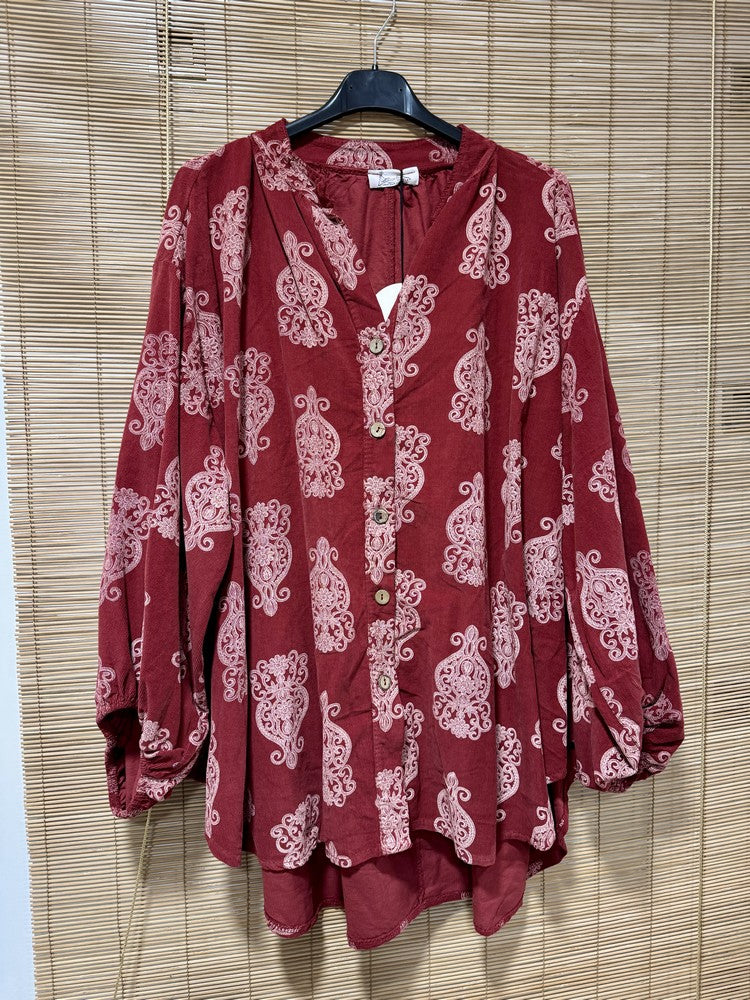 GRANDE TAILLE - Chemise en velours arabesques rouge