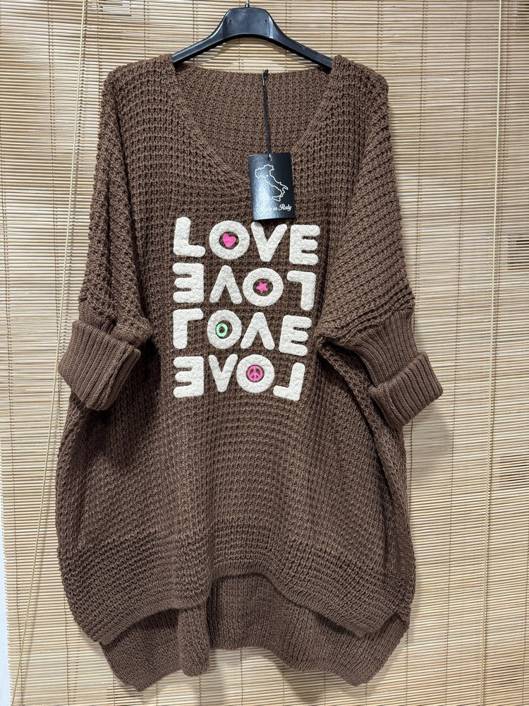 GRANDE TAILLE - Pull tunique oversize LOVE marron