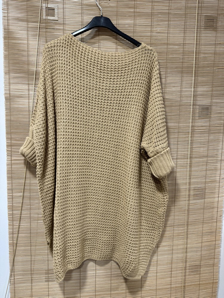 GRANDE TAILLE - Pull tunique oversize LOVE beige