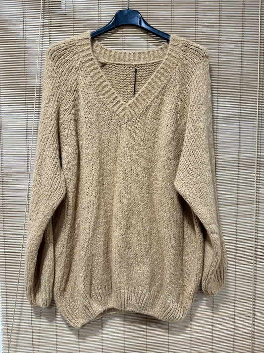 GRANDE TAILLE - Pull long Oversize camel