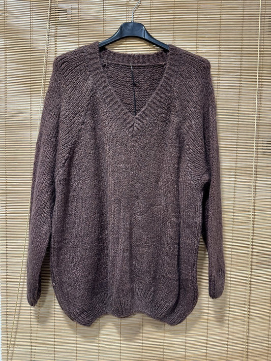 GRANDE TAILLE - Pull long Oversize marron