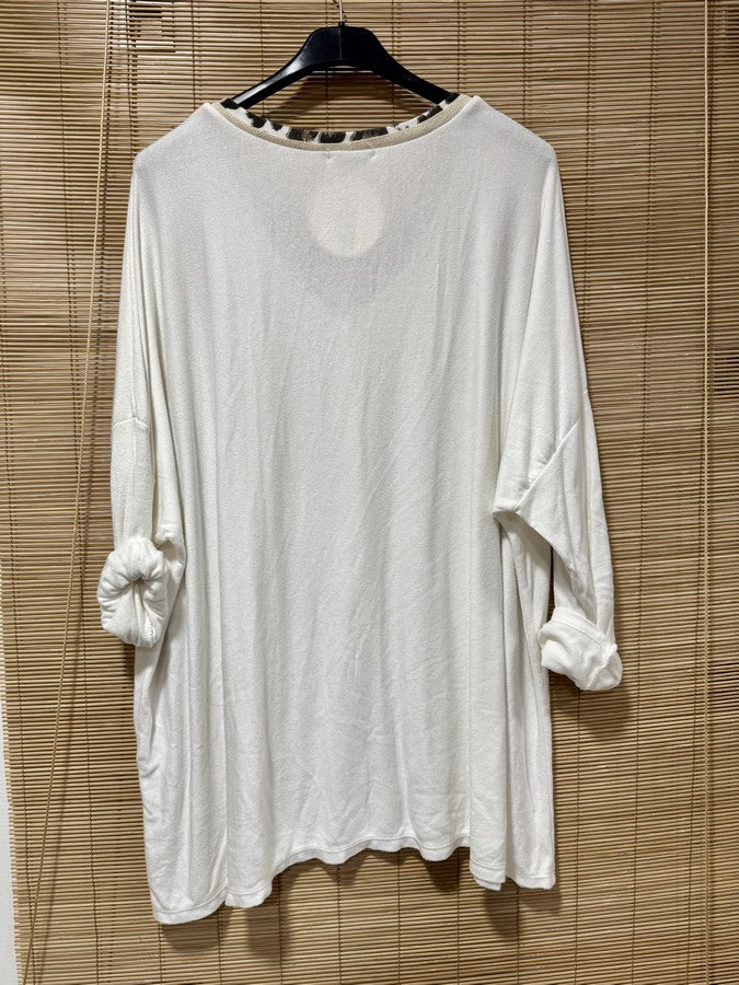 GRANDE TAILLE - Pull fin col léopard blanc