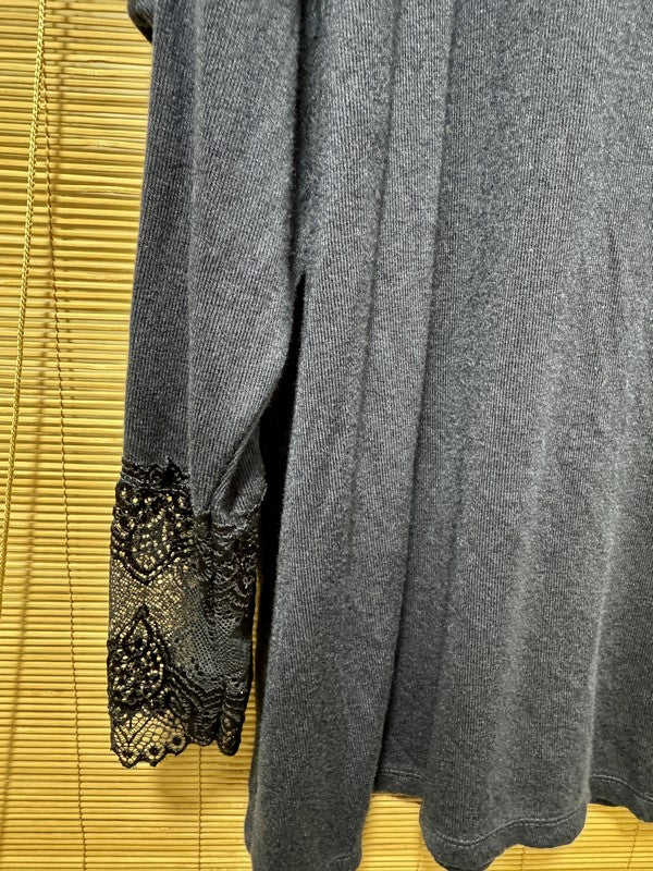 GRANDE TAILLE - Pull fin col V dentelle bleu marine