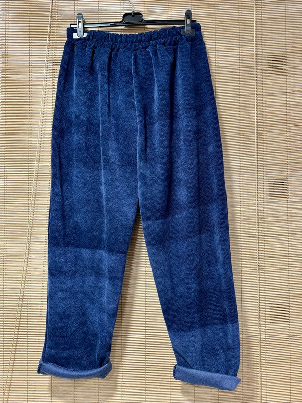 GRANDE TAILLE - Pantalon velours bleu marine