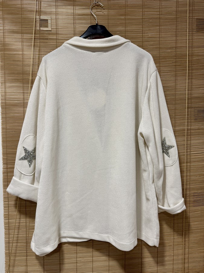 GRANDE TAILLE - Blazer velours étoiles coudes offwhite