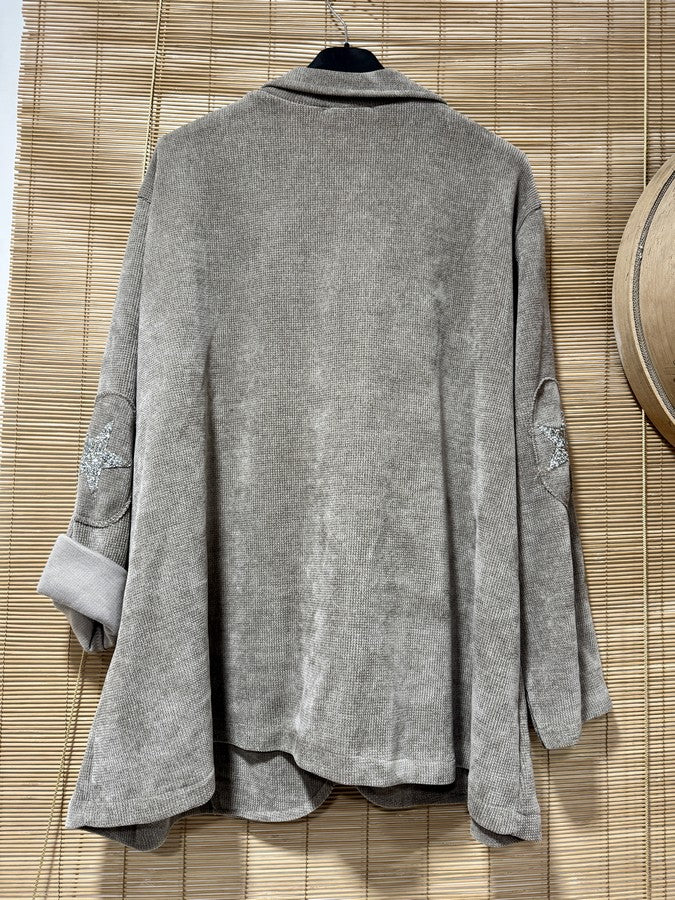 GRANDE TAILLE - Blazer velours étoiles coudes taupe