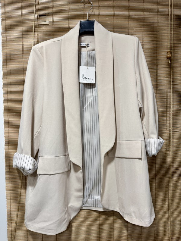 GRANDE TAILLE - Blazer rayé beige