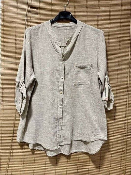 Chemise en coton col mao sable