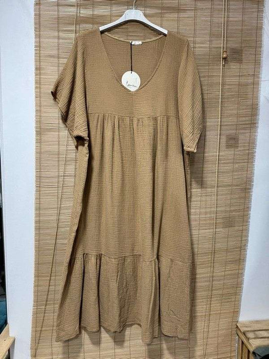 GRANDE TAILLE - Robe longue en gaze de coton camel