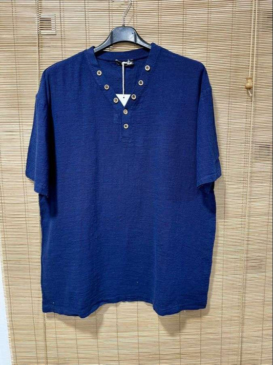 T-shirt col boutons ELIO bleu marine