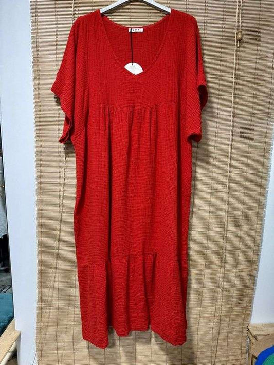 GRANDE TAILLE - Robe longue en gaze de coton rouge