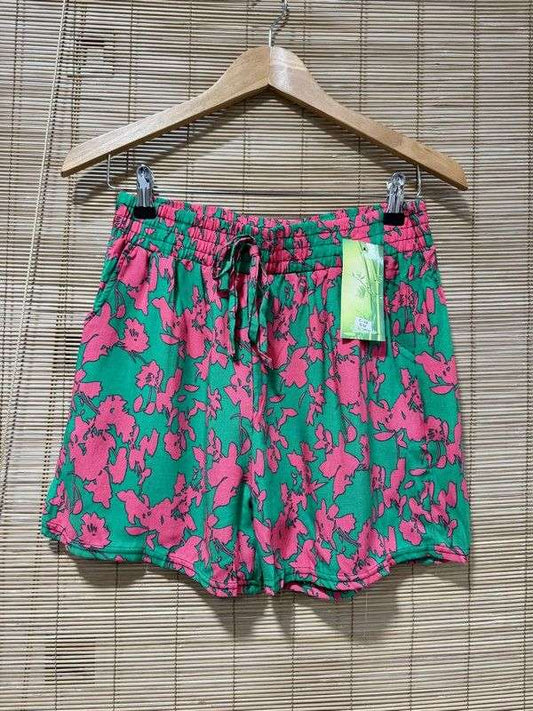 Short fluide Hawaï vert/rose