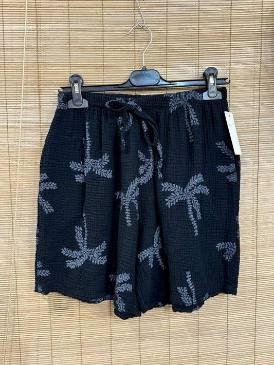 Short en gaze de coton imprimé noir