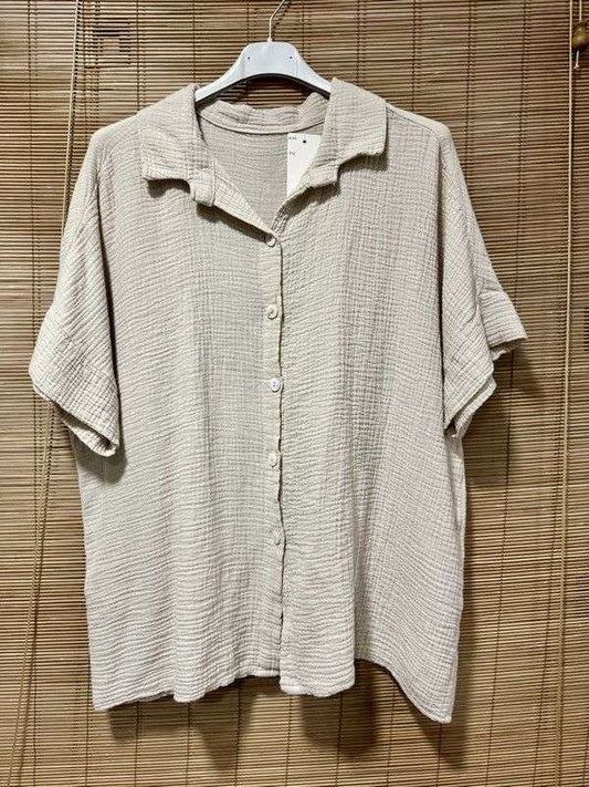 Chemise gaze de coton manches courtes sable