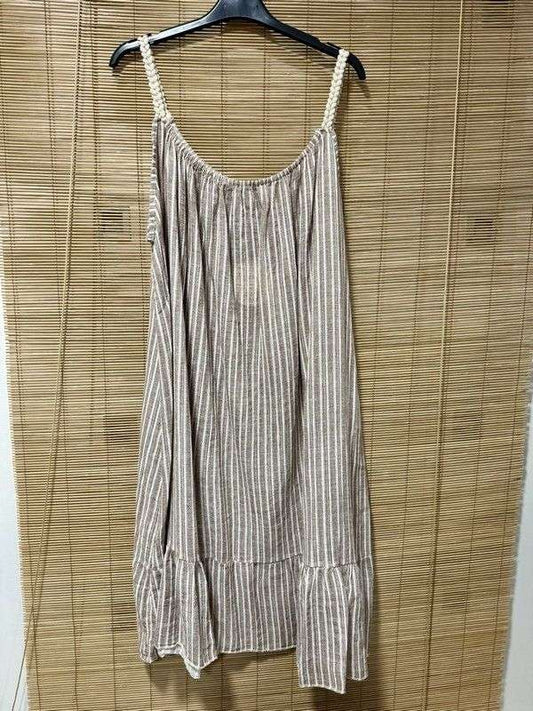 GRANDE TAILLE - Robe à bretelles rayée camel