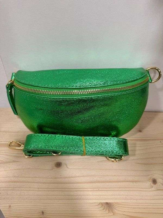 Sac banane en cuir irisé vert gazon